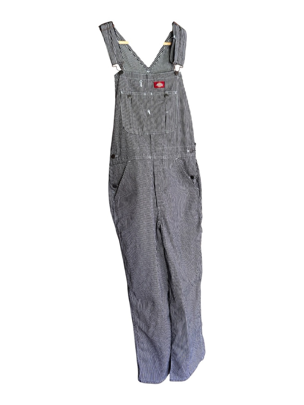 Dickies Women's Black and White Pinstripe Denim Overalls